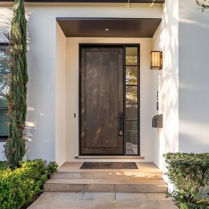 SINGLE DOOR-MEDIUM STYLE-3080 -STD PUSH/PULL HANDLE- STD OFFSET PIVOT HING - STD Deadlock w/Cylinder - OPEN FOR 1/4" GLASS-DARK BRONZE
