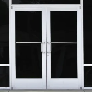 SINGLE DOOR-NARROW STYLE-3080 -STD PUSH/PULL HANDLE- STD OFFSET PIVOT HING - STD Deadlock w/Cylinder - OPEN FOR 1/4" GLASS-CLEAR