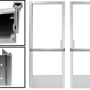 DOUBLE DOOR-WIDE STYLE-6080 -STD PUSH/PULL HANDLE- STD OFFSET PIVOT HING - STD Deadlock w/Cylinder - OPEN FOR 1/4" GLASS-DARK BRONZE