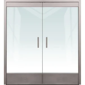 DOUBLE DOOR-WIDE STYLE-6070 -STD PUSH/PULL HANDLE- STD OFFSET PIVOT HING - STD Deadlock w/Cylinder - OPEN FOR 1/4" GLASS-DARK BRONZE