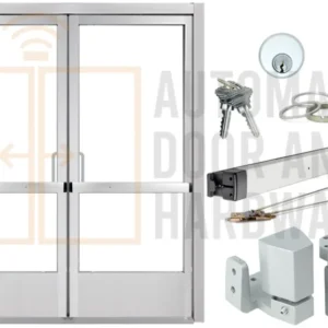 DOUBLE DOOR-MEDIUM STYLE-6080 -STD PUSH/PULL HANDLE- STD OFFSET PIVOT HING - STD Deadlock w/Cylinder - OPEN FOR 1/4" GLASS-DARK BRONZE